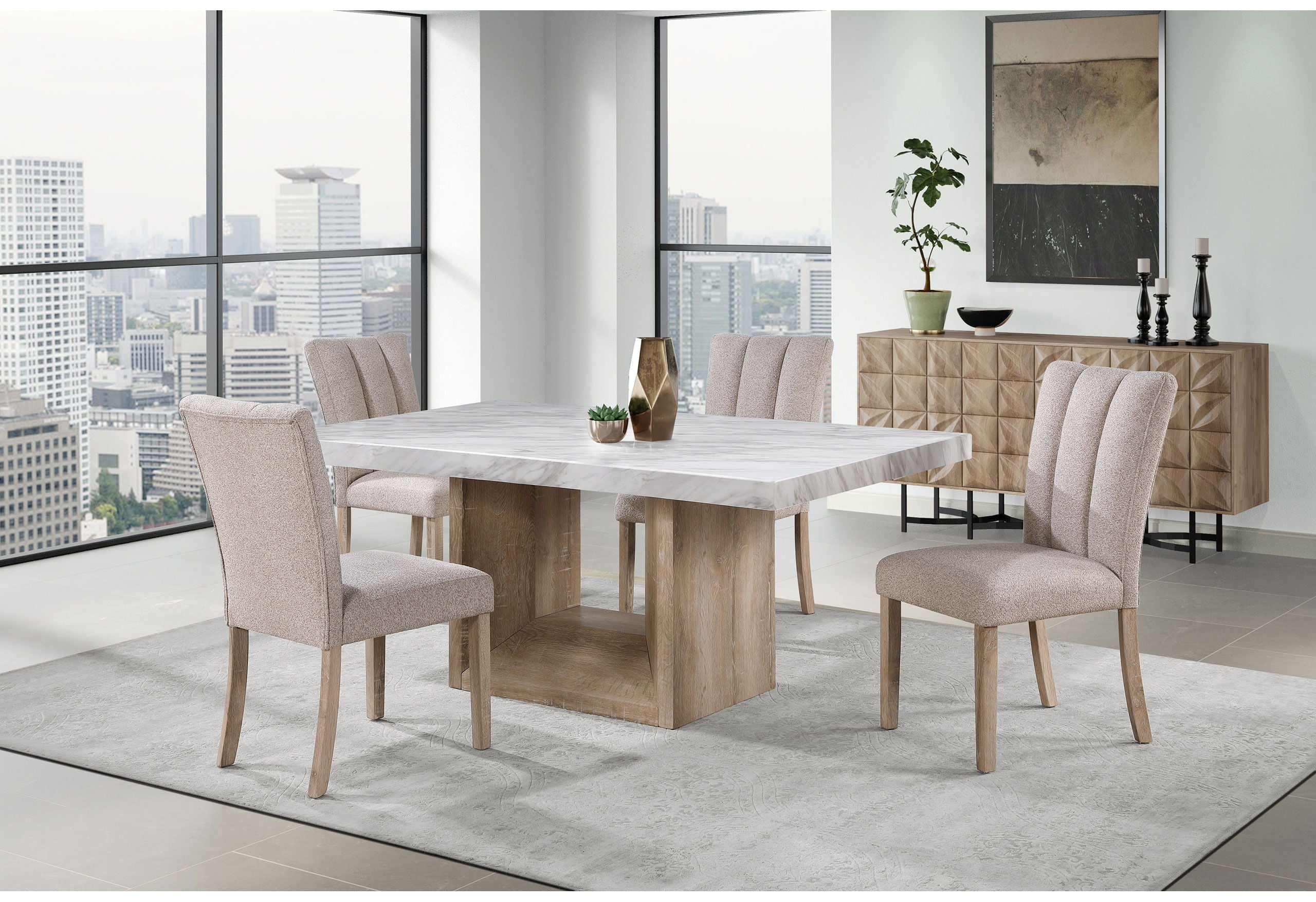 D02 5pc Dining Set - Beige / Natural / White