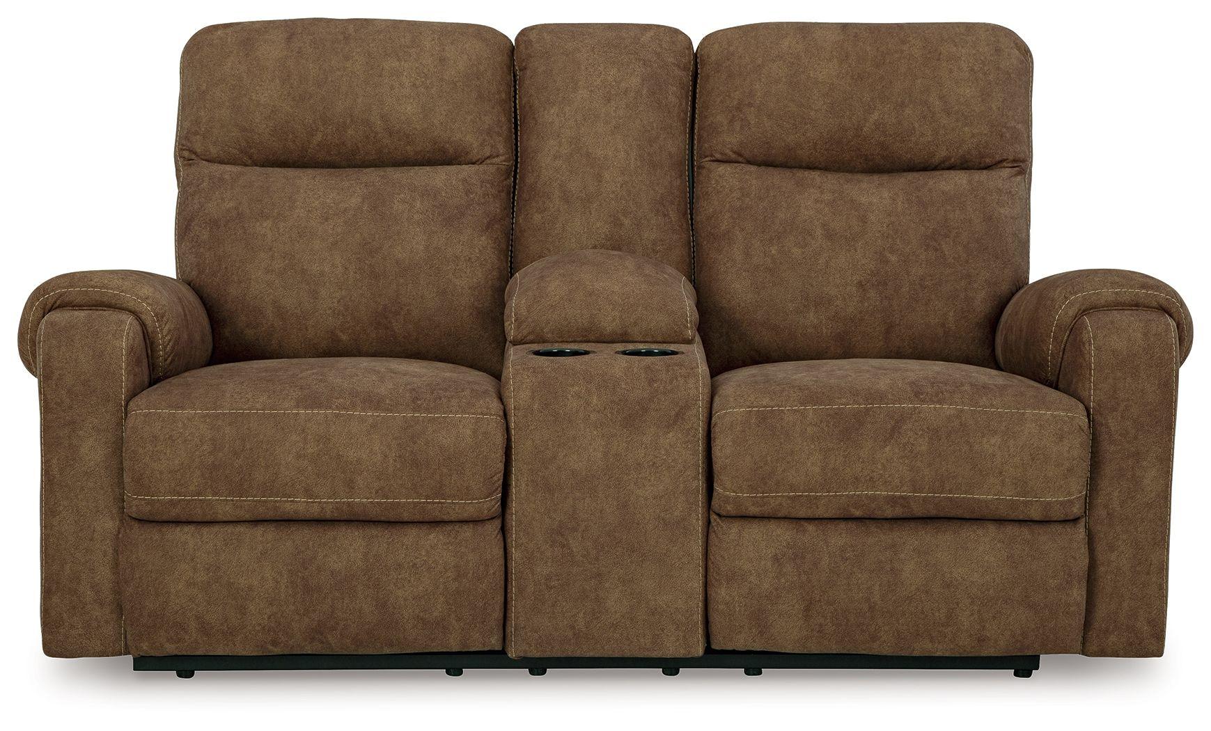 Signature Design by Ashley® - Edenwold - Brindle - Dbl Reclining Loveseat With Console - 5th Avenue Furniture