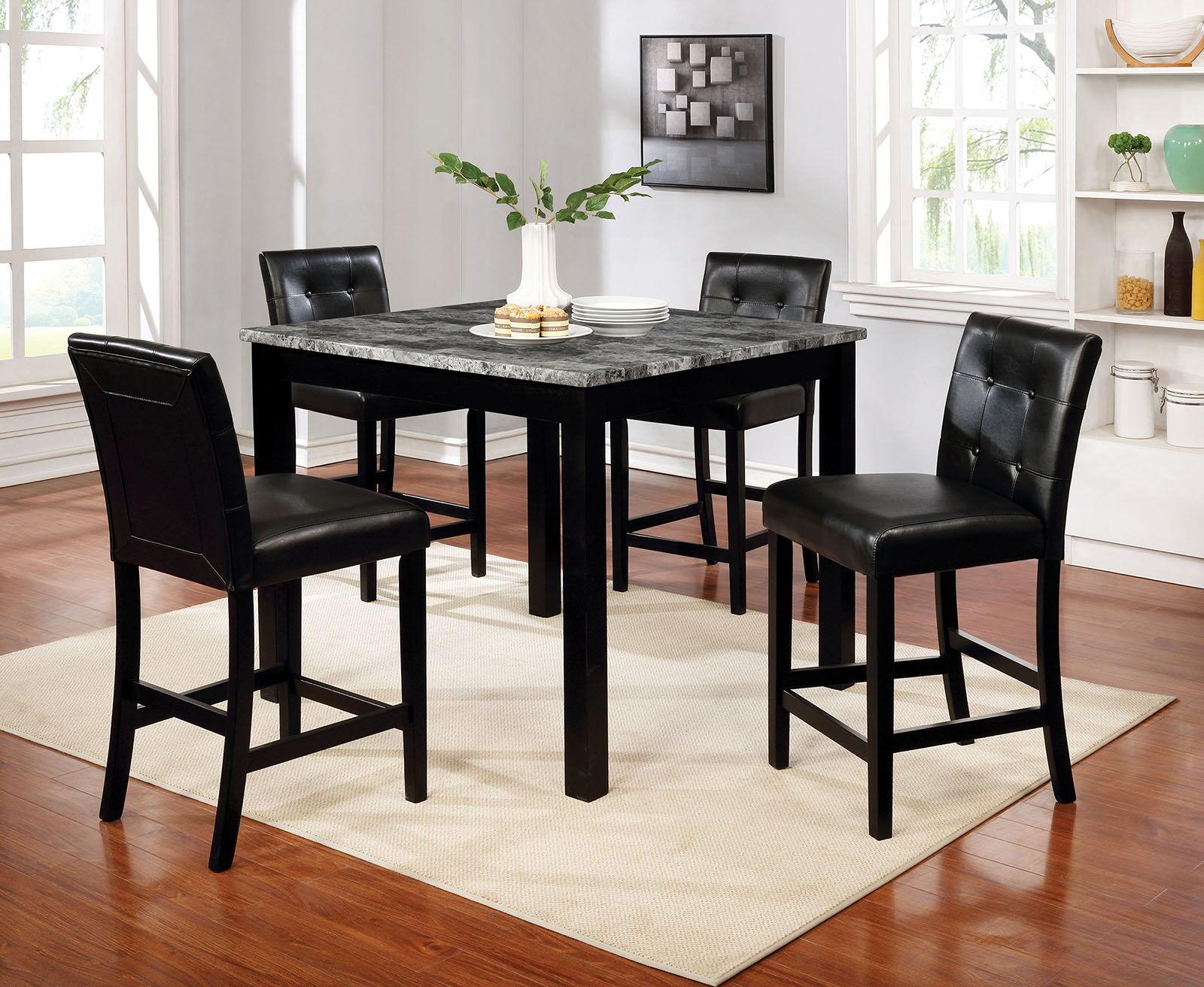 Furniture of America - Wildrose - 5 Piece Counter Height Table Set - Gray / Black - 5th Avenue Furniture