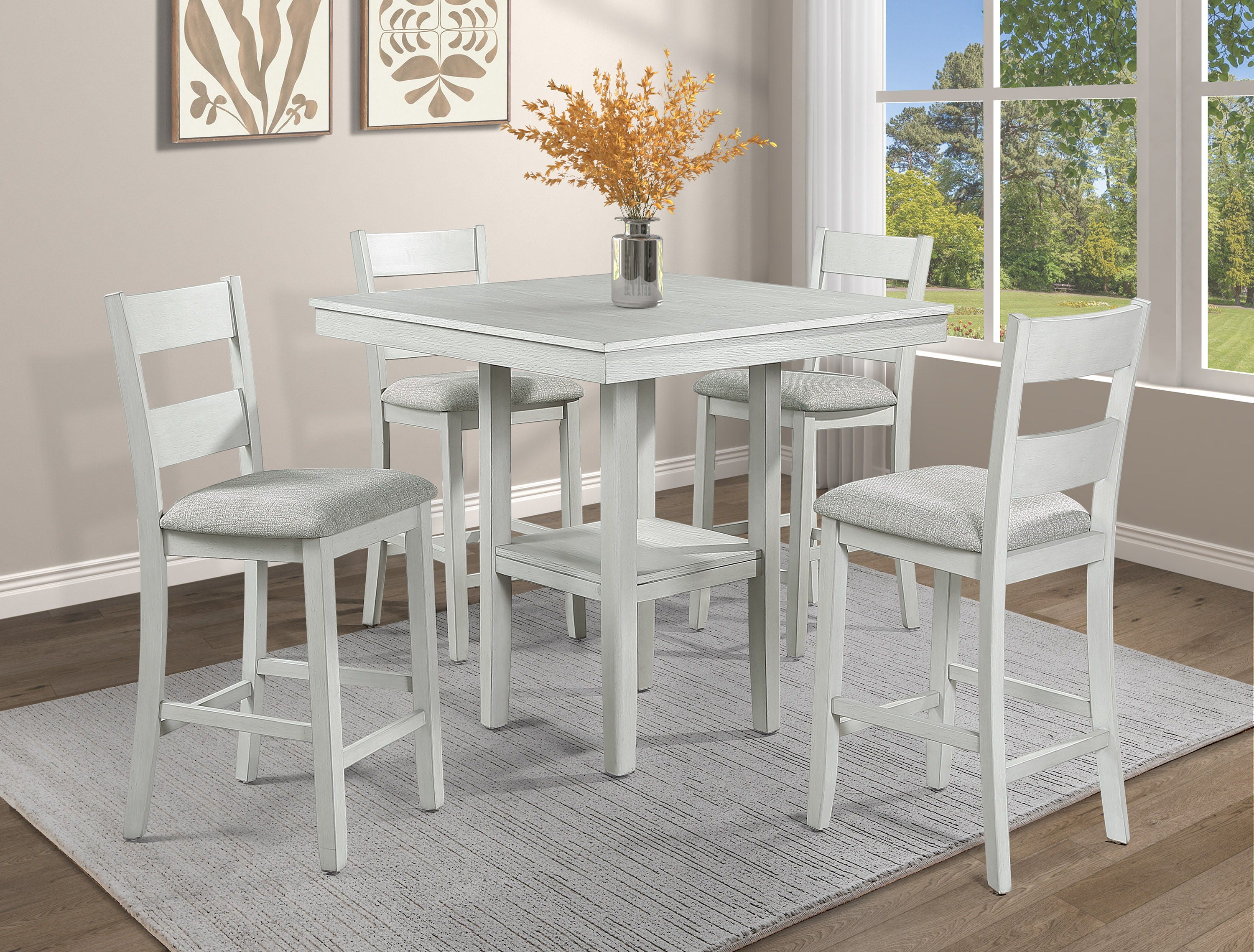 Lester - 5 Piece Counter Height Table Set - Drift Wood