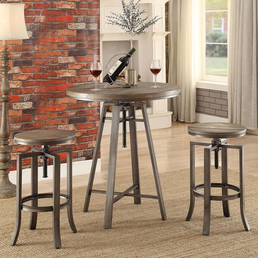 Bartlett - 3 Piece Adjustable Bar Table Set - Brushed Nutmeg