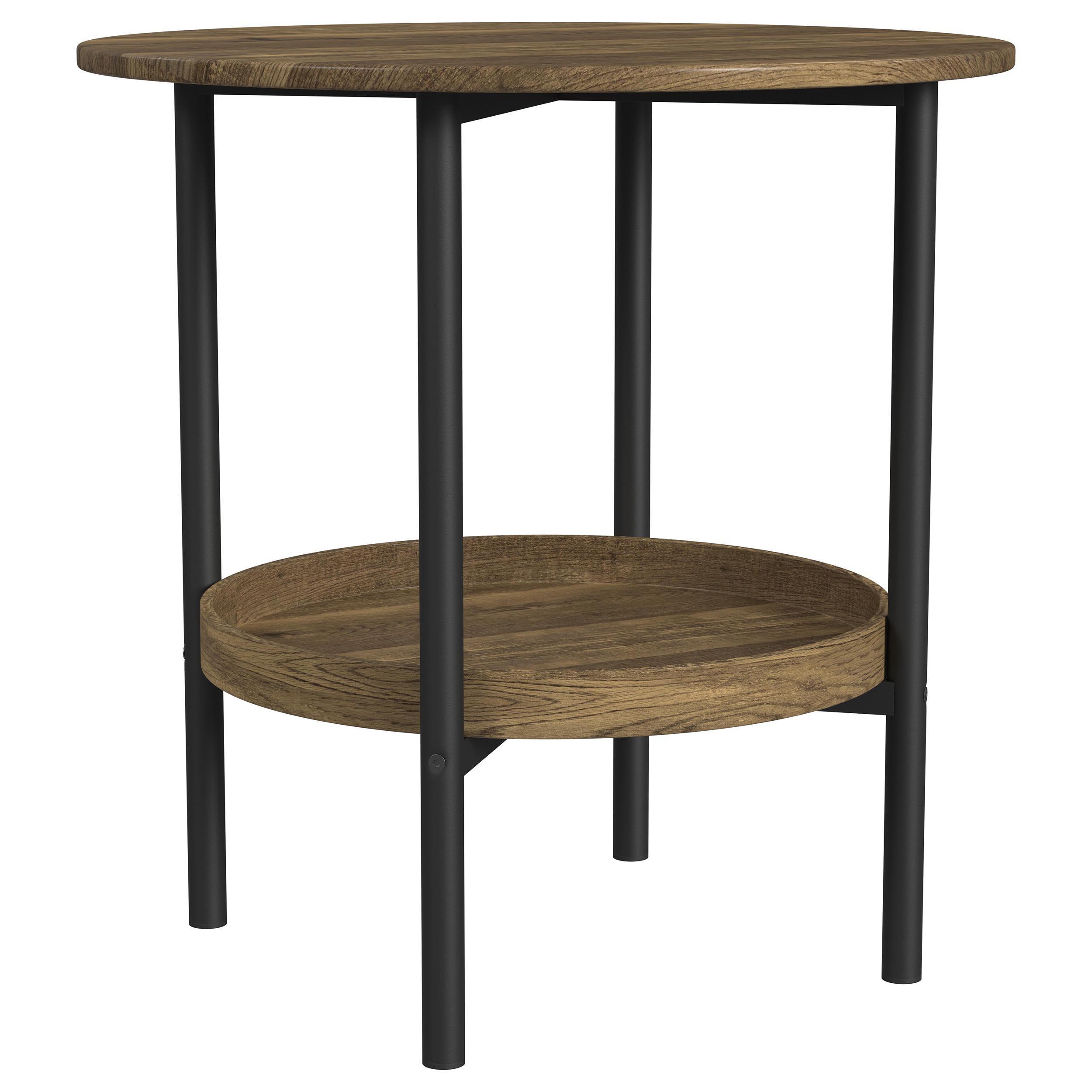 Coaster Fine Furniture - Delfin - Round Glass Top End Table With Shelf - Black / Brown - 5th Avenue Furniture