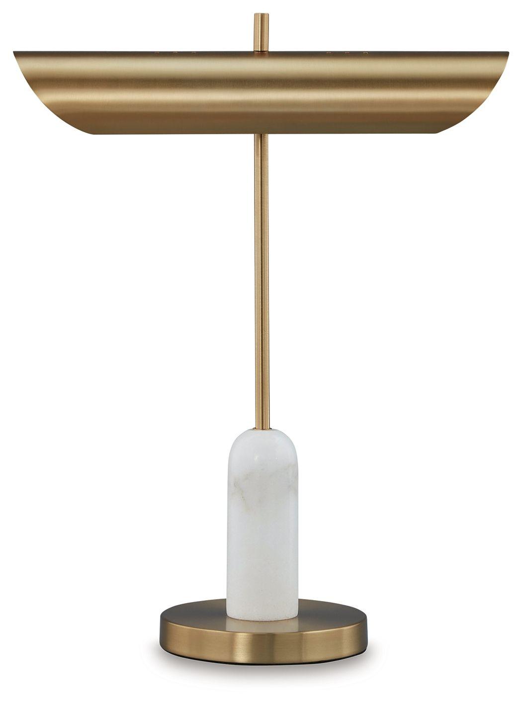 Signature Design by Ashley® - Rowleigh - Gold Finish / White - Marble Desk Lamp - 5th Avenue Furniture