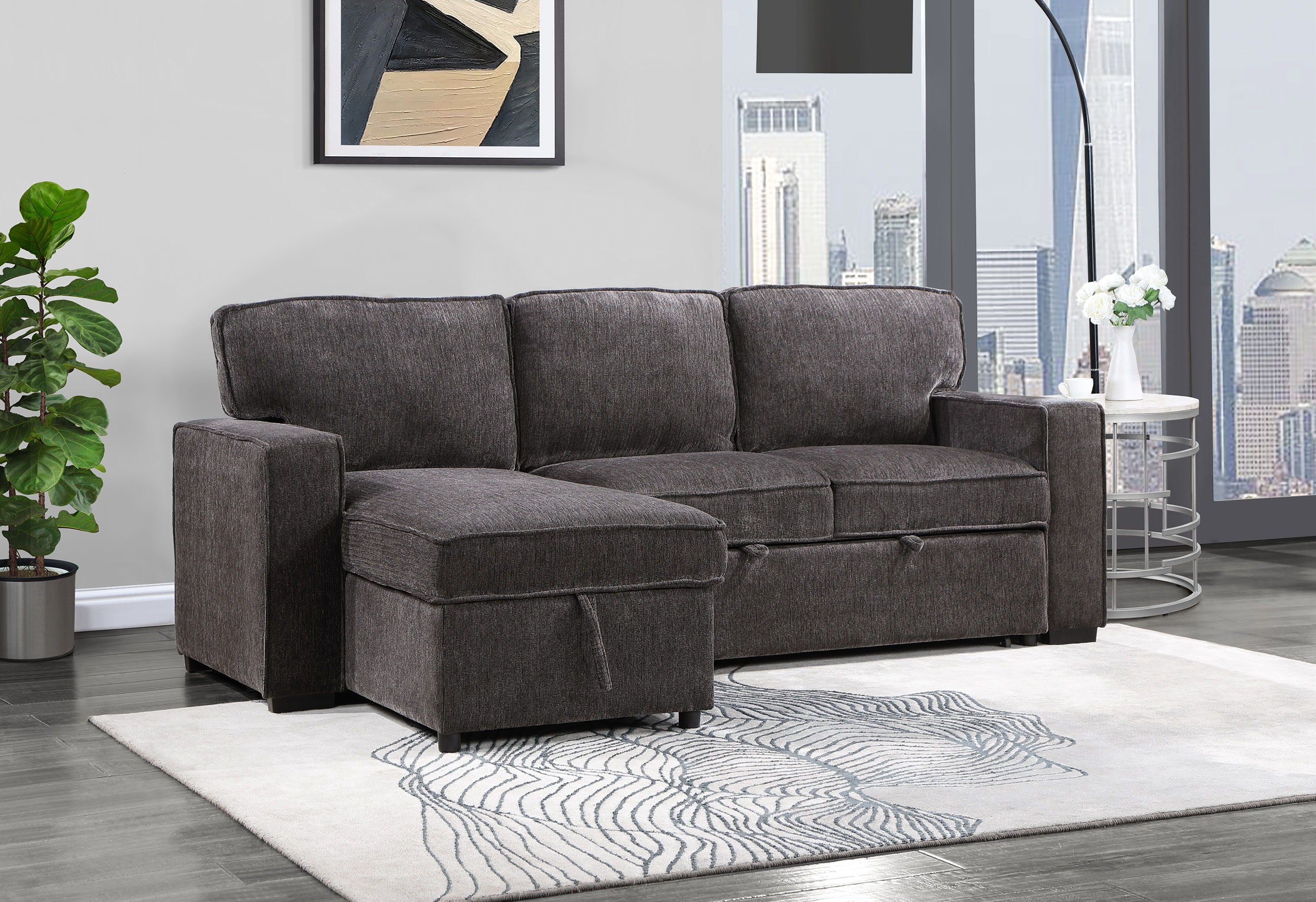 U0203 - Reversible Pull Out Sofa Bed - Dark Gray