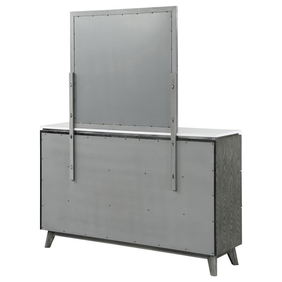 Coaster Fine Furniture - Nathan - 6-drawer Dresser With Mirror - White Marble And Grey - 5th Avenue Furniture