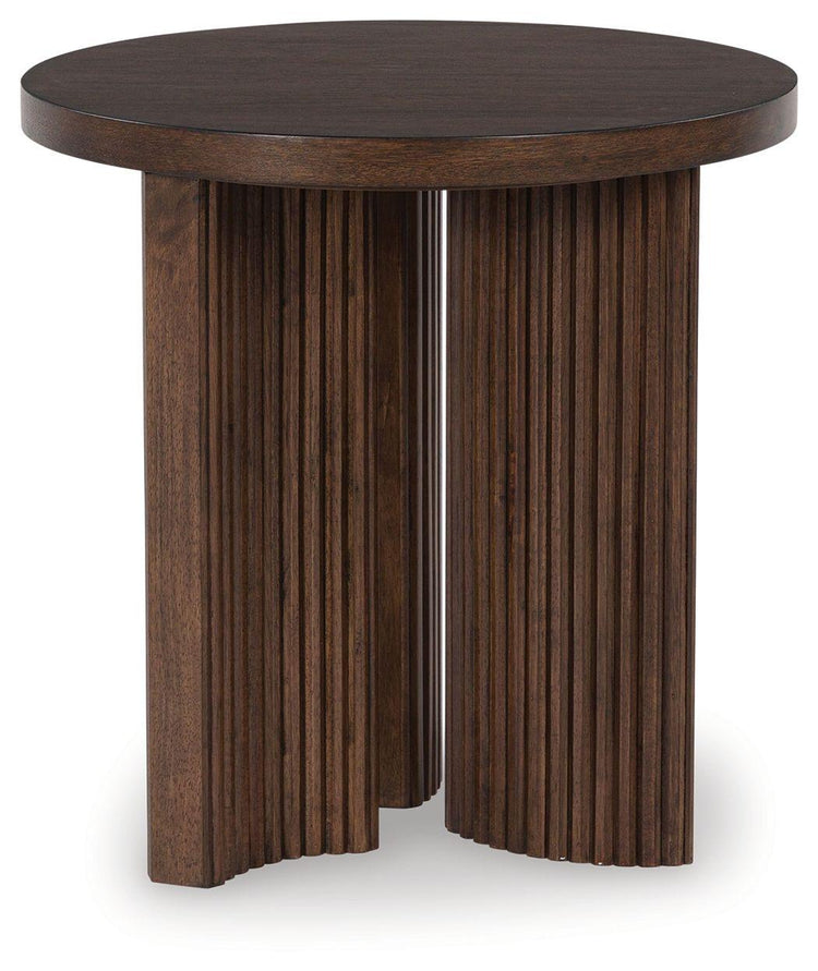 Signature Design by Ashley® - Korestone - Dark Brown - Round End Table - 5th Avenue Furniture