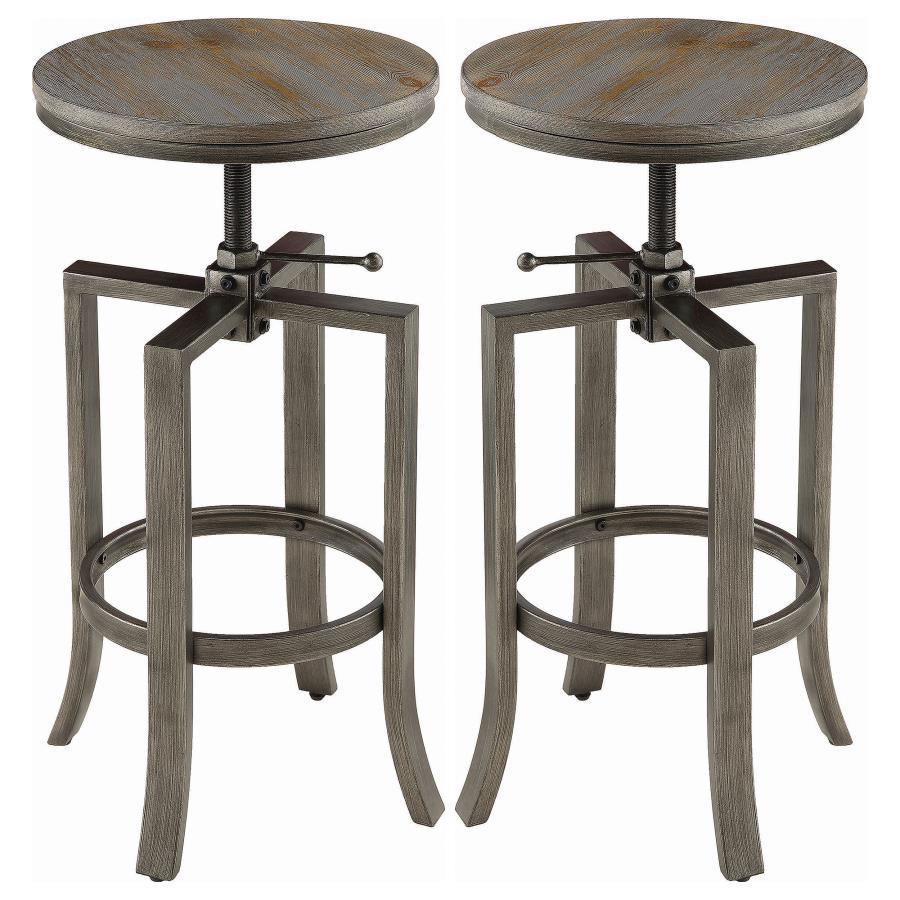 Bartlett - Adjustable Height Swivel Bar Stools (Set of 2) - Brushed Nutmeg And Slate Gray