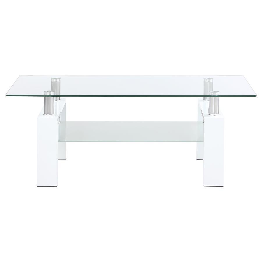 Coaster Fine Furniture - Dyer - Rectangular Glass Top Coffee Table With Shelf - White - 5th Avenue Furniture