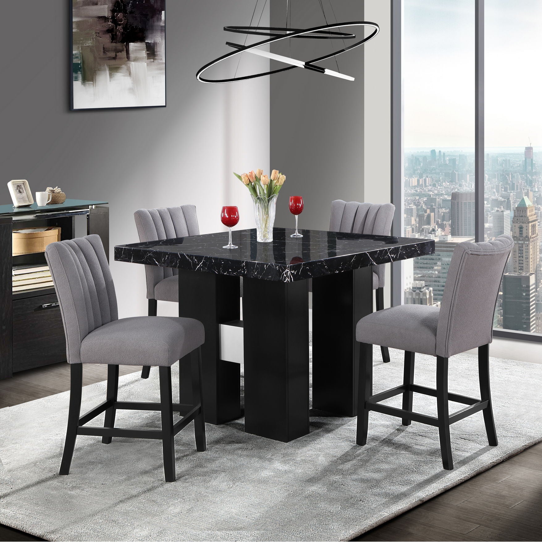 D04 Black Bar Table And Four D8685 Bar Stools - Black / Gray