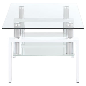 Coaster Fine Furniture - Dyer - Rectangular Glass Top Coffee Table With Shelf - White - 5th Avenue Furniture