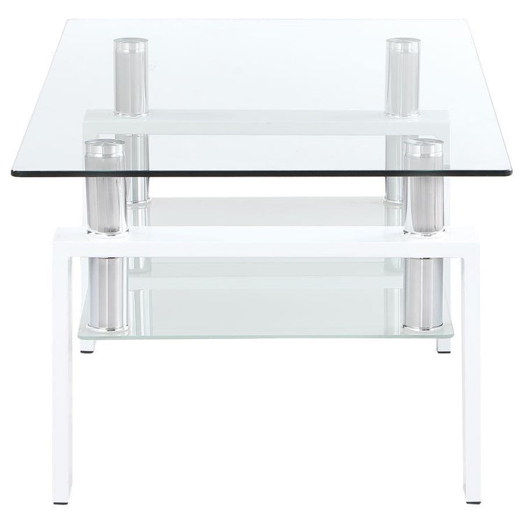 Coaster Fine Furniture - Dyer - Rectangular Glass Top Coffee Table With Shelf - White - 5th Avenue Furniture