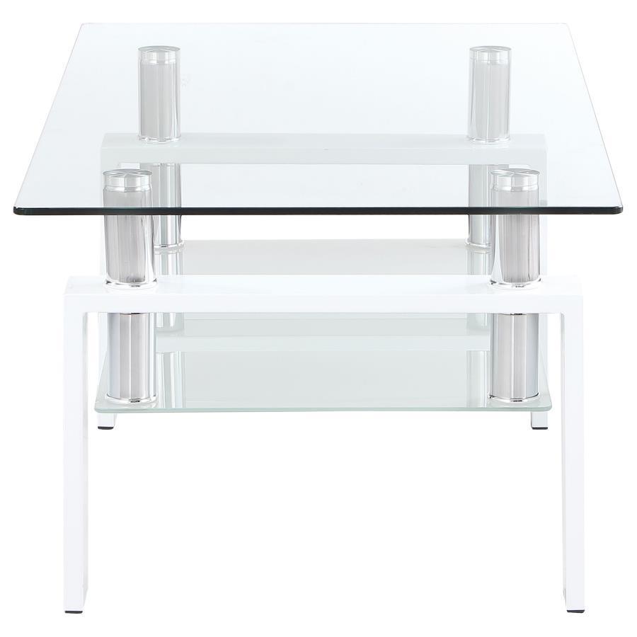 Coaster Fine Furniture - Dyer - Rectangular Glass Top Coffee Table With Shelf - White - 5th Avenue Furniture