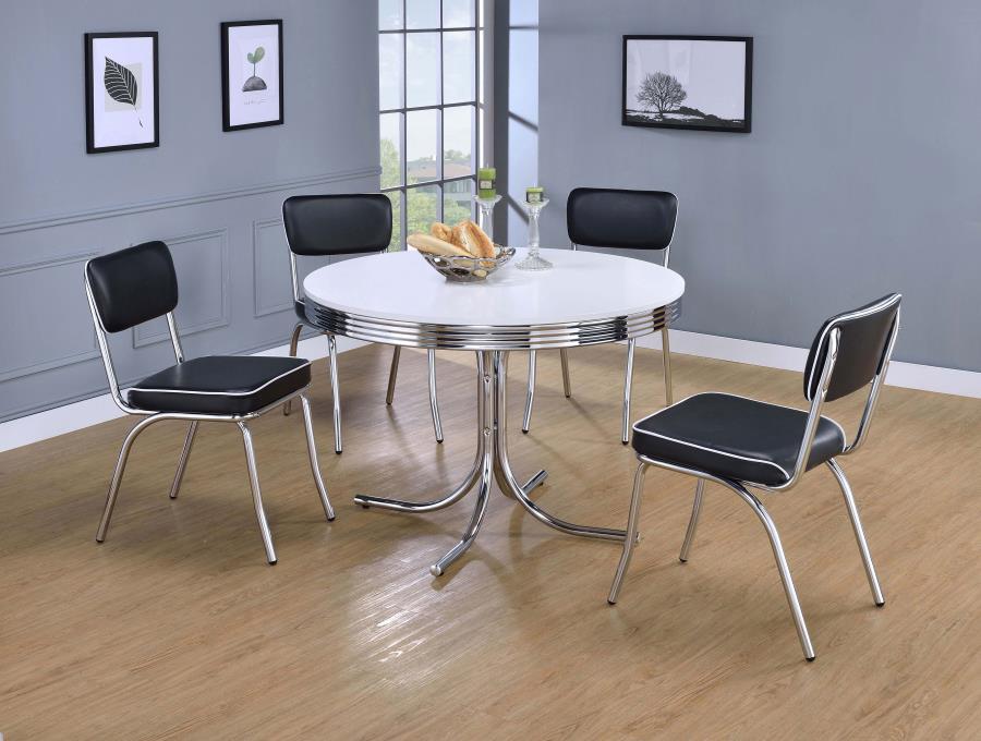 CoasterEveryday - Retro - 5 Piece Round Dining Set - Glossy White And Black - 5th Avenue Furniture