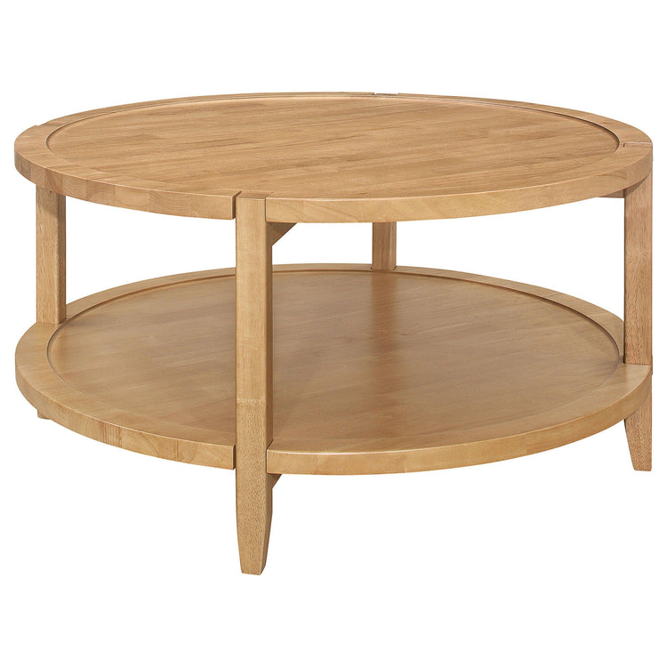 Coaster Fine Furniture - Camillo - Round Solid Wood Coffee Table With Shelf - Maple Brown - 5th Avenue Furniture