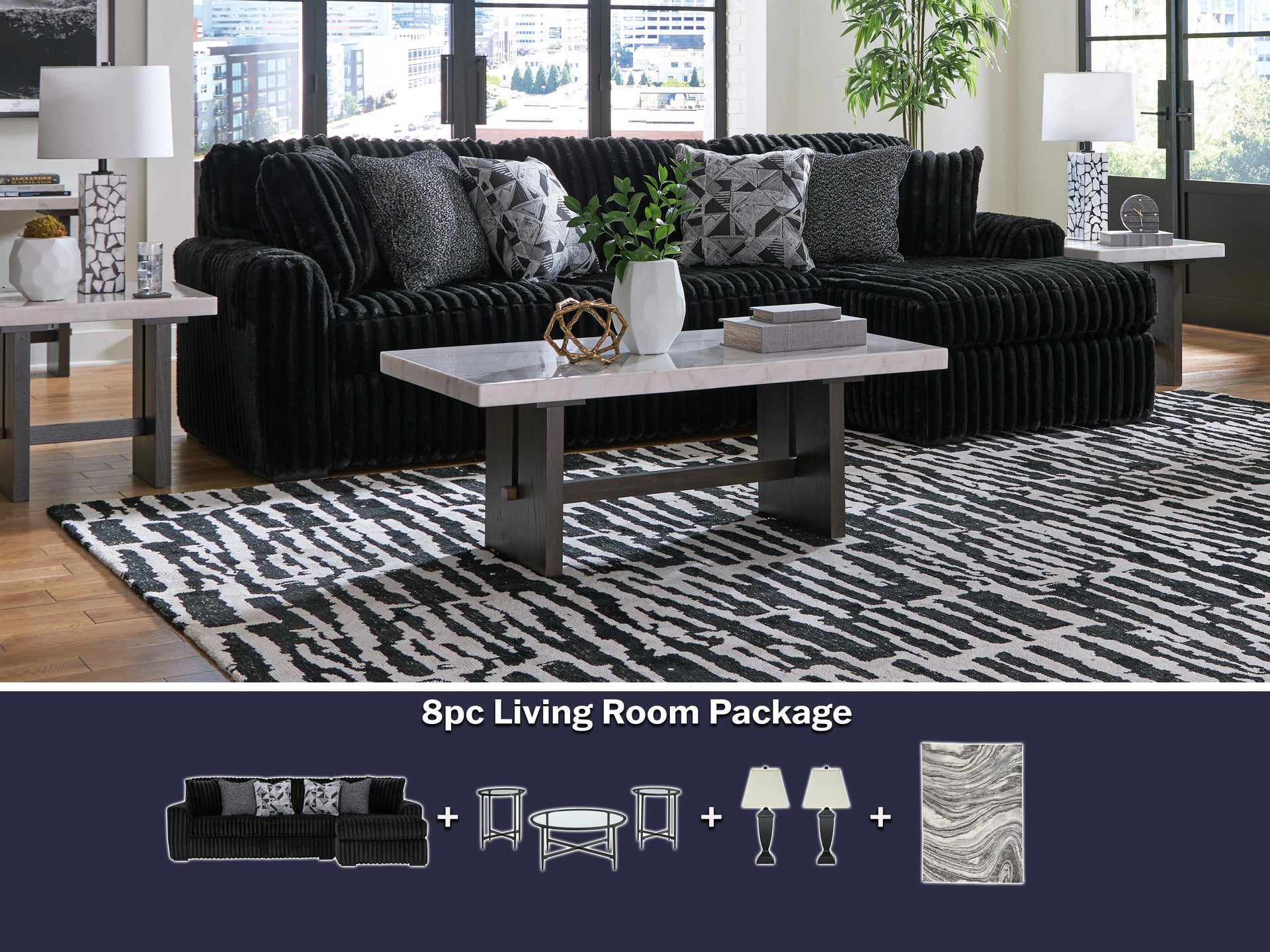Midnight Madness Onyx 8pc Living Room Package