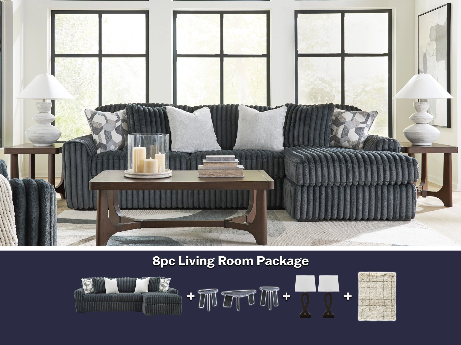 Midnight Madness Gunmetal 8pc Living Room Package