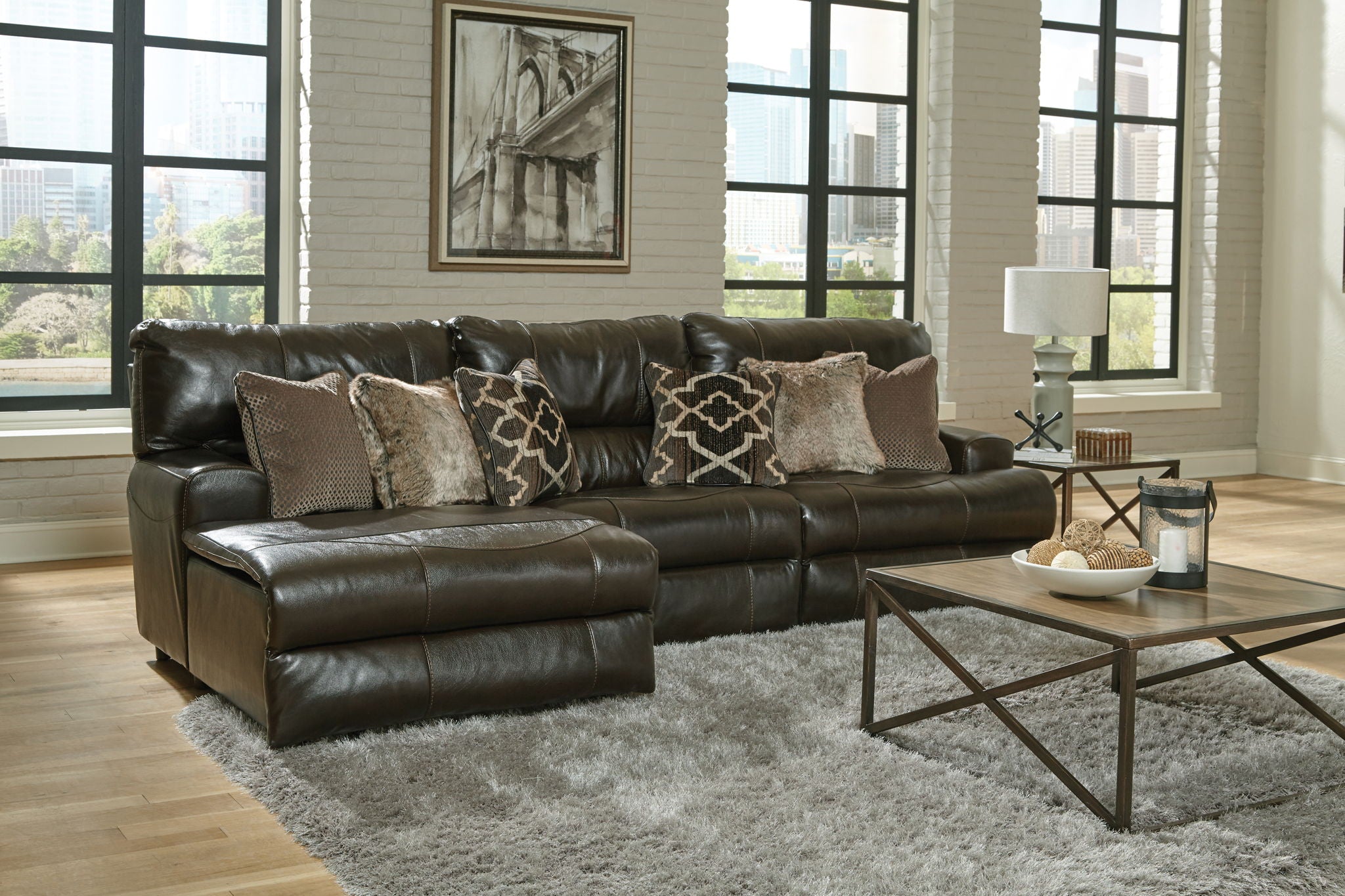 Como - 3 Piece Italian Leather Match Reclining Sectional