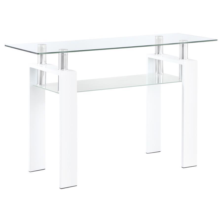 Coaster Fine Furniture - Dyer - Rectangular Glass Top Sofa Table With Shelf - White - 5th Avenue Furniture