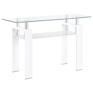 Coaster Fine Furniture - Dyer - Rectangular Glass Top Sofa Table With Shelf - White - 5th Avenue Furniture