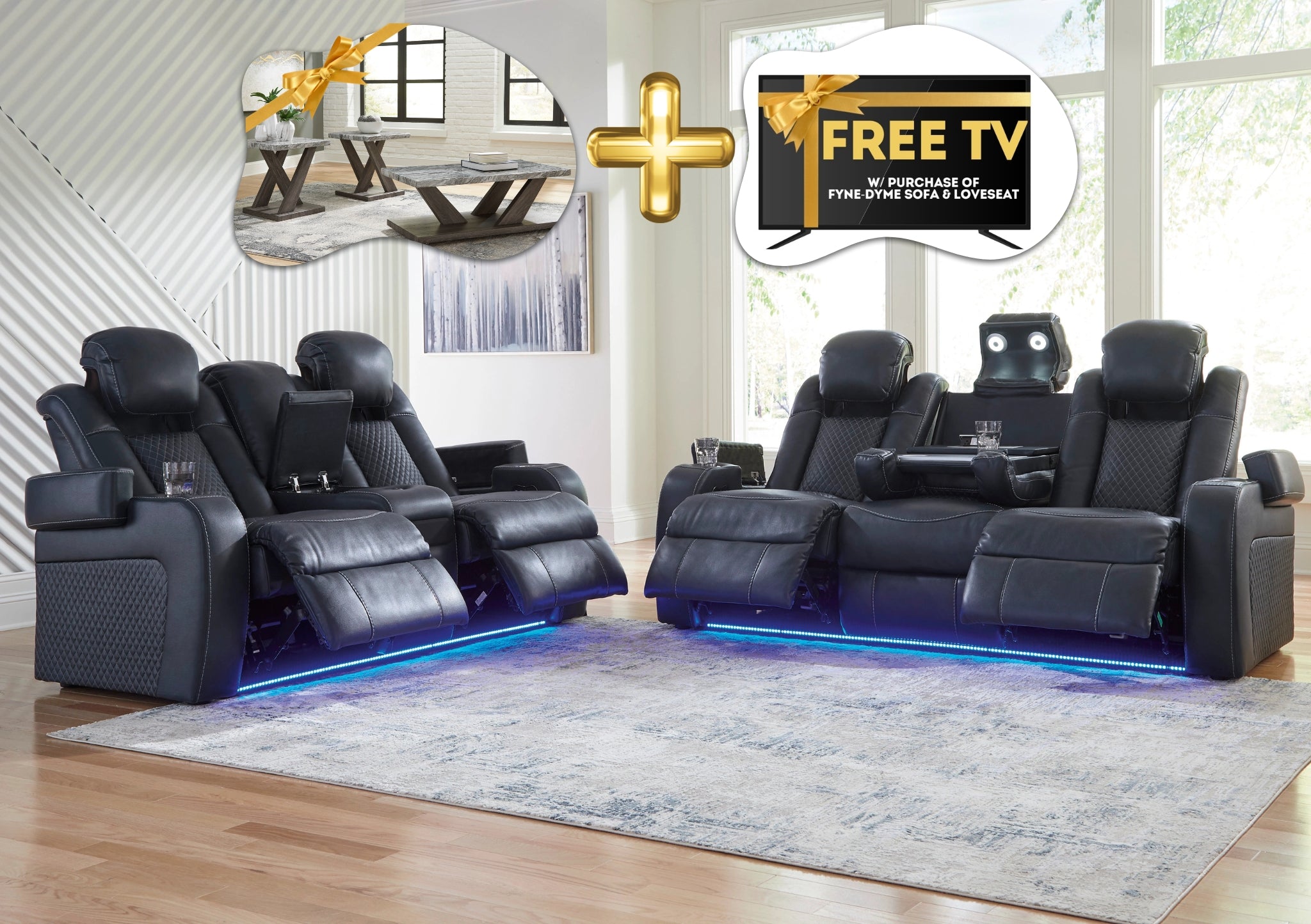 Fyne-dyme Sapphire Blue - Power Reclining Sofa & Loveseat