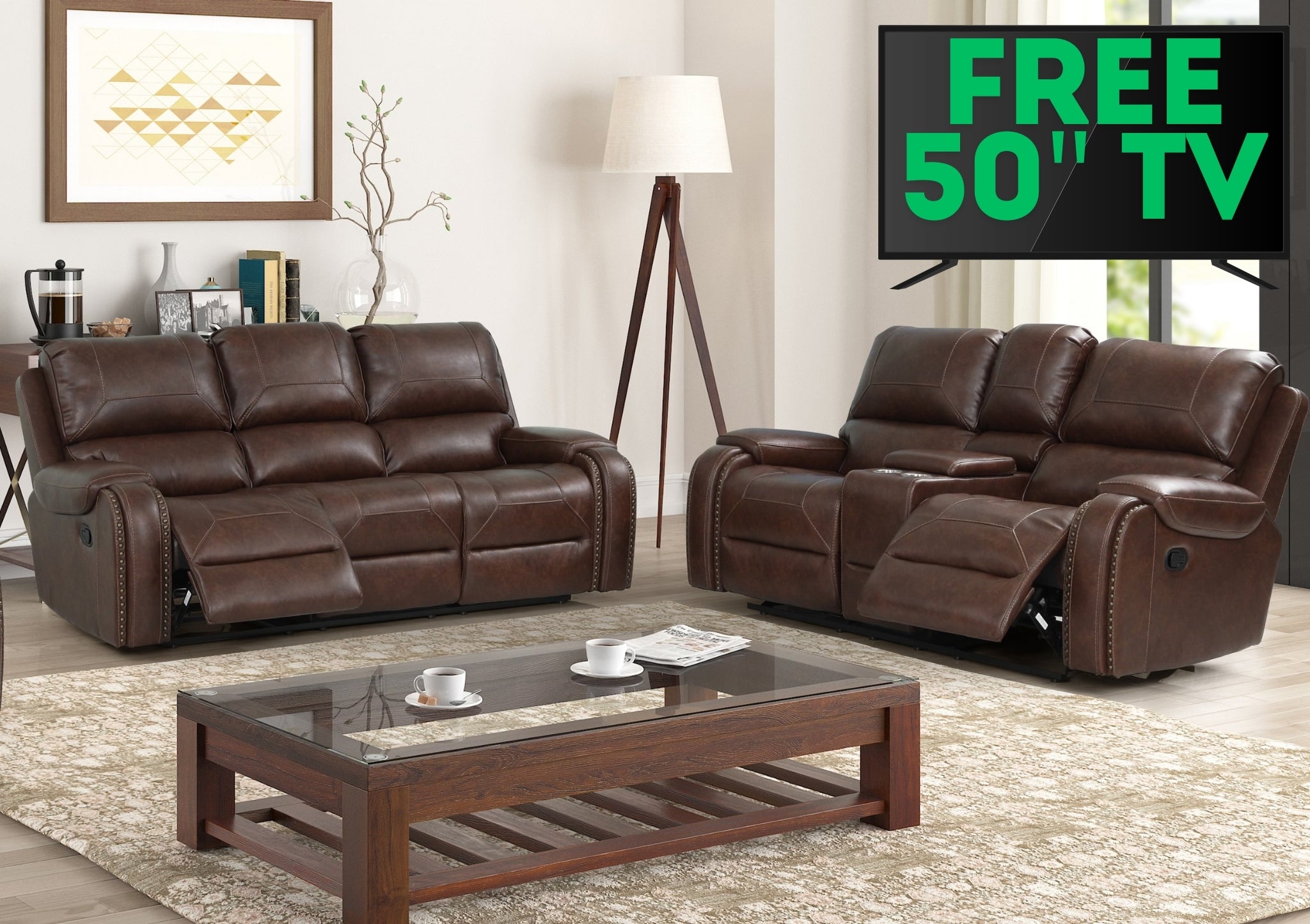 TM6012 - Reclining Sofa & Loveseat - Brown