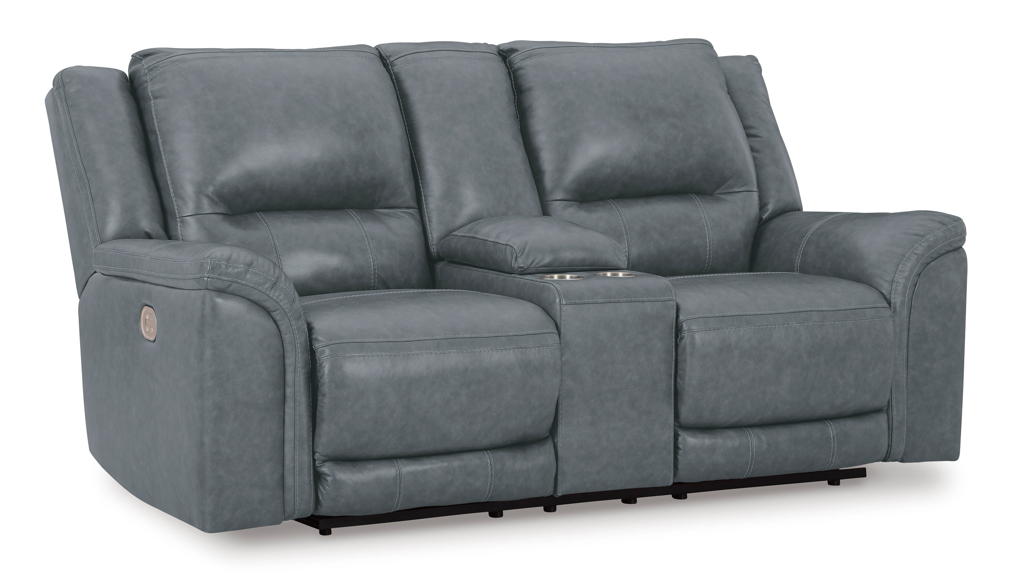 Trasimeno - Power Reclining Loveseat w/ Console - Steel