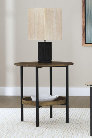 Coaster Fine Furniture - Delfin - Round Glass Top End Table With Shelf - Black / Brown - 5th Avenue Furniture