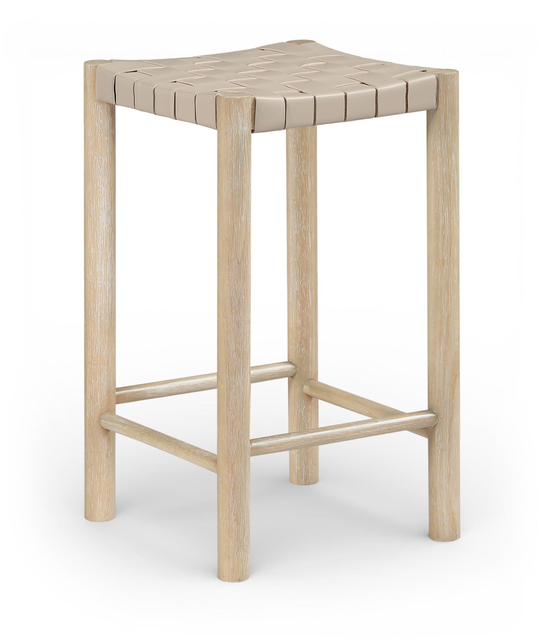 Entwine - Vegan Leather Upholstered Backless Counter Stool - Painted Natural