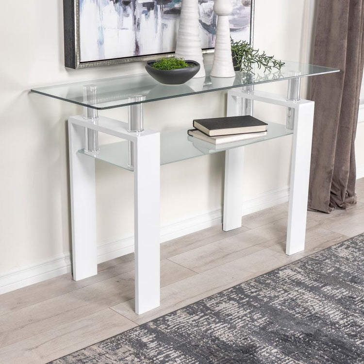 Coaster Fine Furniture - Dyer - Rectangular Glass Top Sofa Table With Shelf - White - 5th Avenue Furniture