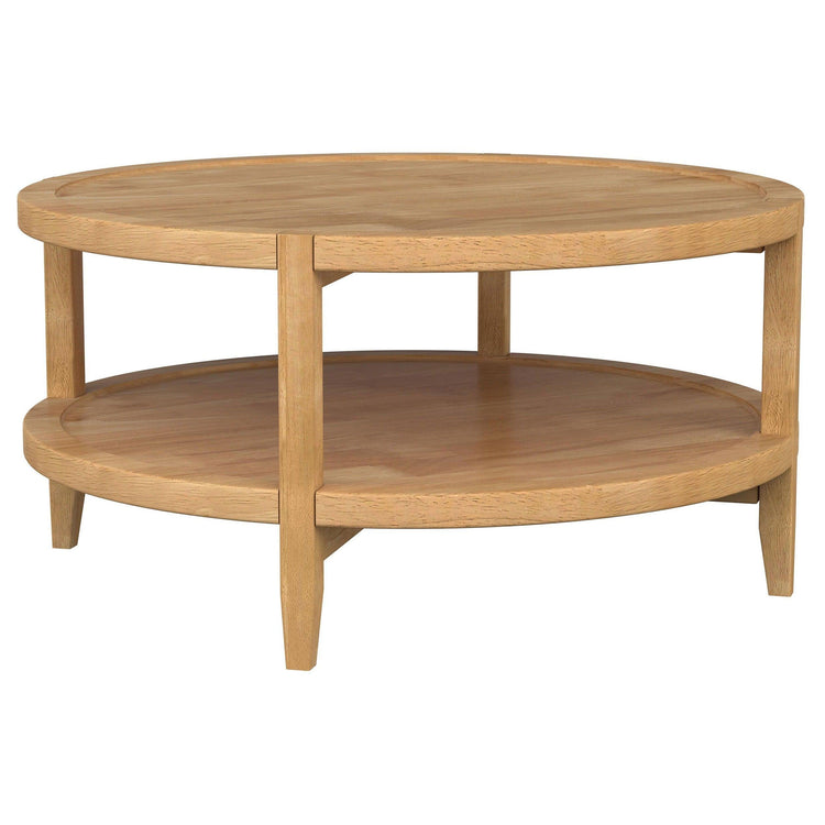 Coaster Fine Furniture - Camillo - Round Solid Wood Coffee Table With Shelf - Maple Brown - 5th Avenue Furniture