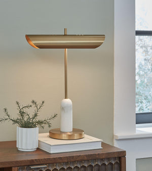 Signature Design by Ashley® - Rowleigh - Gold Finish / White - Marble Desk Lamp - 5th Avenue Furniture