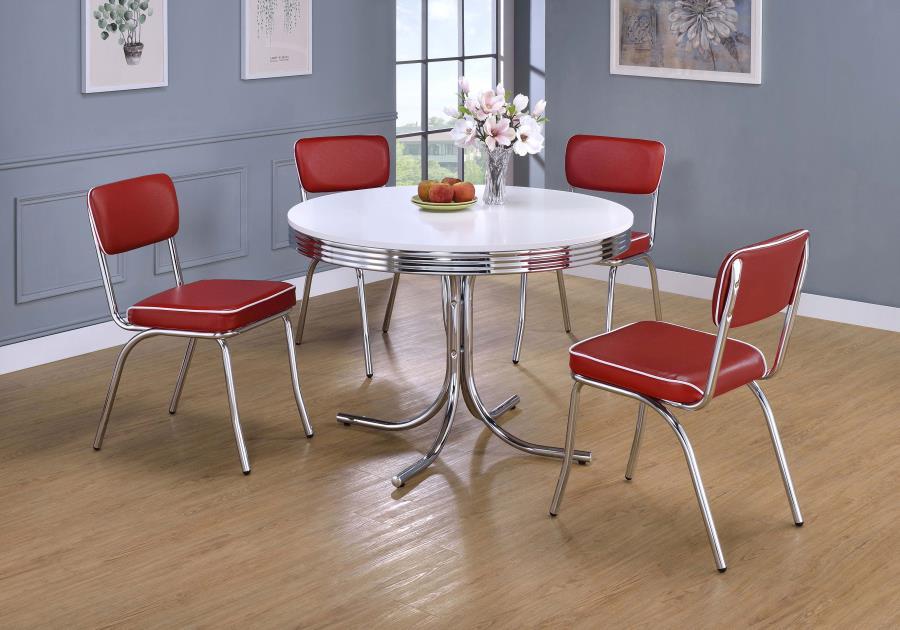 CoasterEveryday - Retro - 5 Piece Round Dining Set - Glossy White And Red - 5th Avenue Furniture