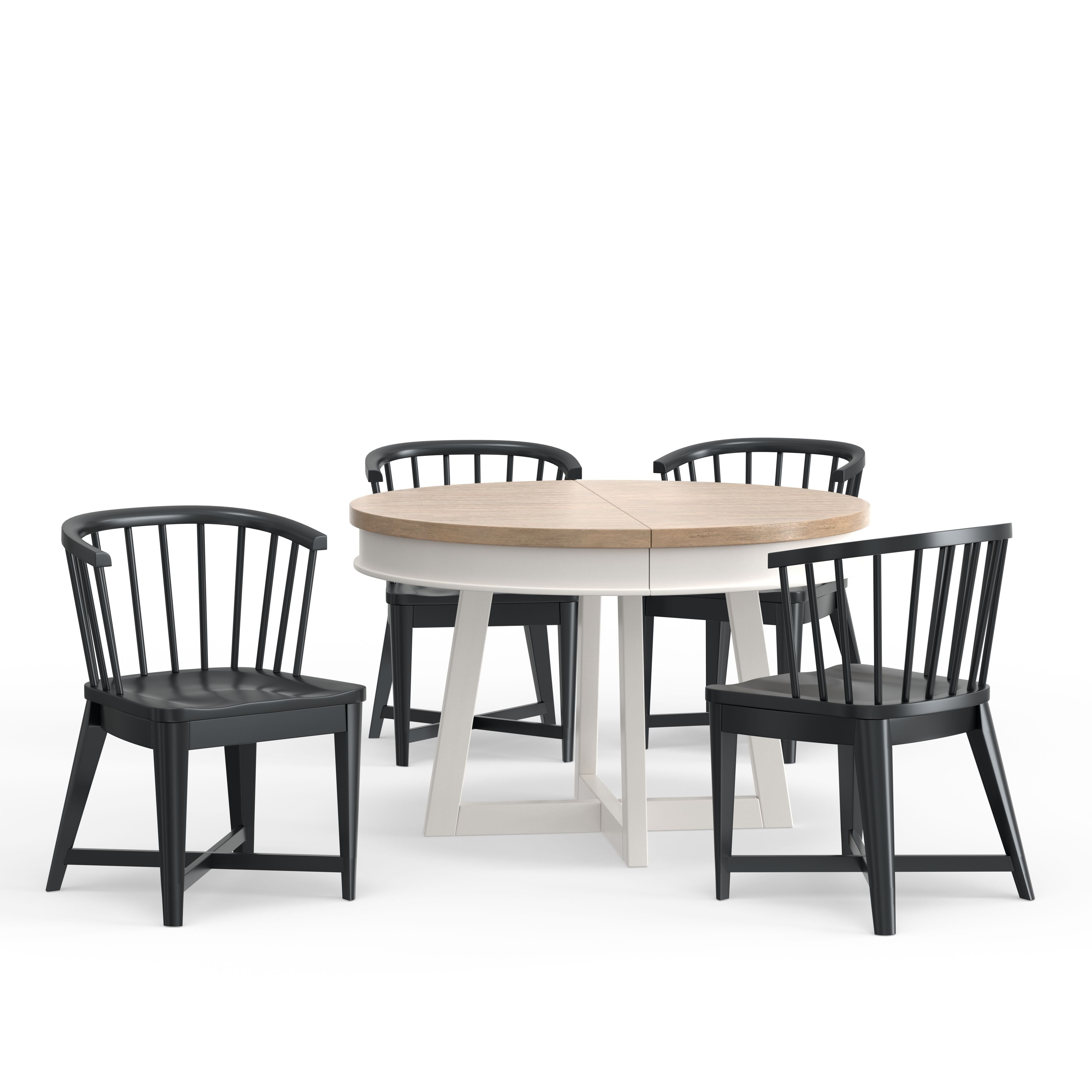 Americana Modern Dining - 48-66" Round Dining Table And 4 Barrel Chairs - Cotton