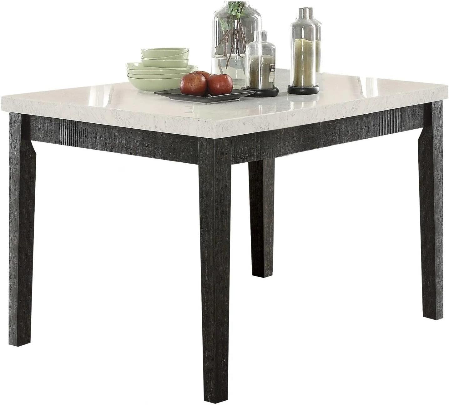 Nolan - Counter Height Table - White Marble & Salvage Dark Oak