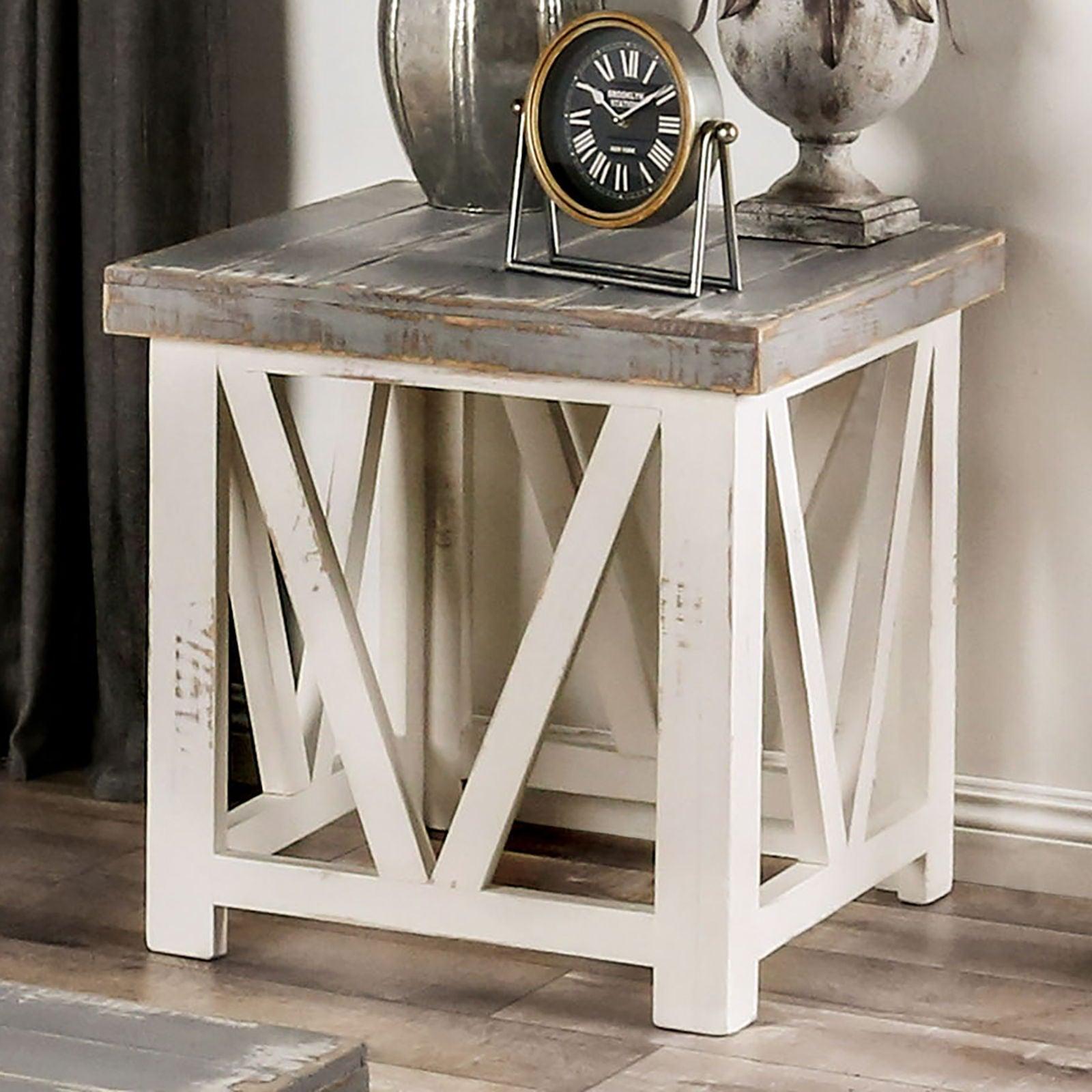 Furniture of America - Halton Hills - End Table - Vintage Ivory / Weathered Gray - 5th Avenue Furniture