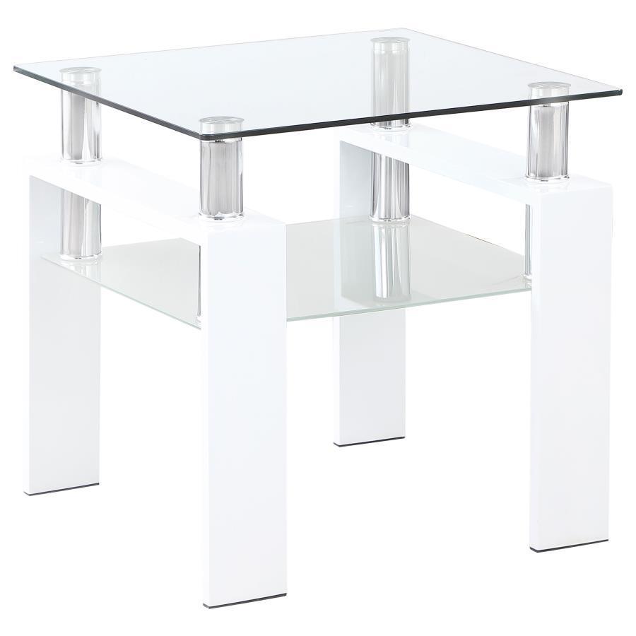 Coaster Fine Furniture - Dyer - Square Glass Top End Table With Shelf - White - 5th Avenue Furniture