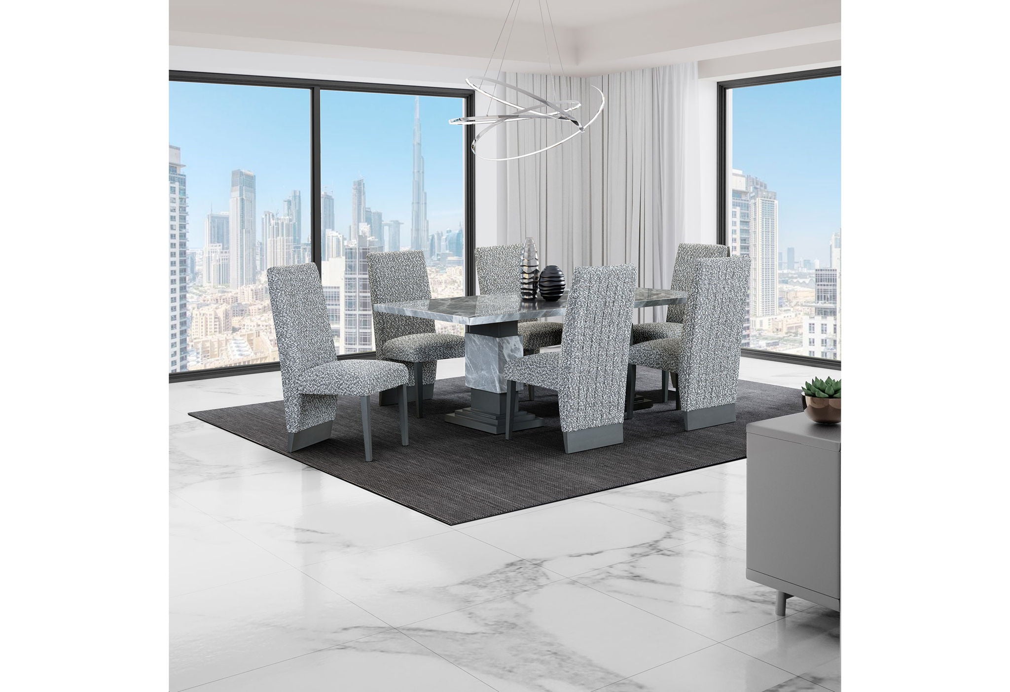 D1212 - 9 Piece Dining Room Set (Dining Table And 8 Dining Chairs) - Gray / White