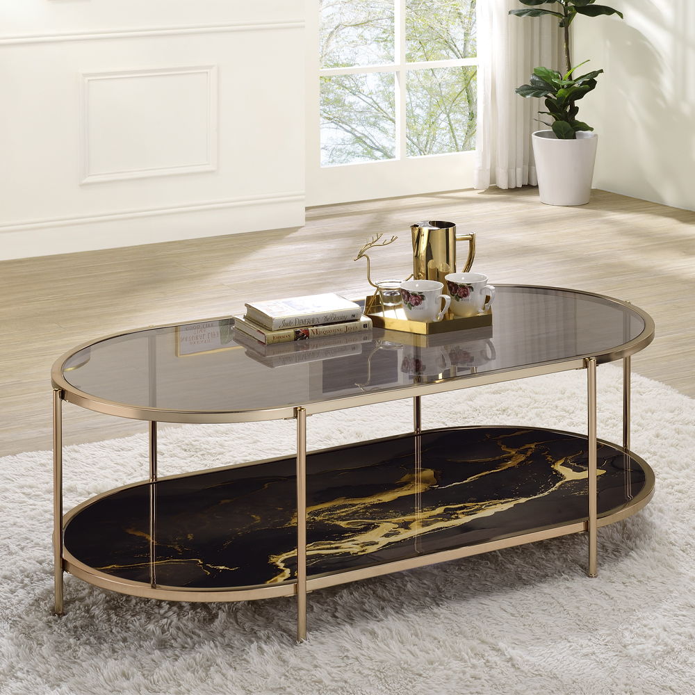 Fiorella - Coffee Table - Black Marble Print Champagne