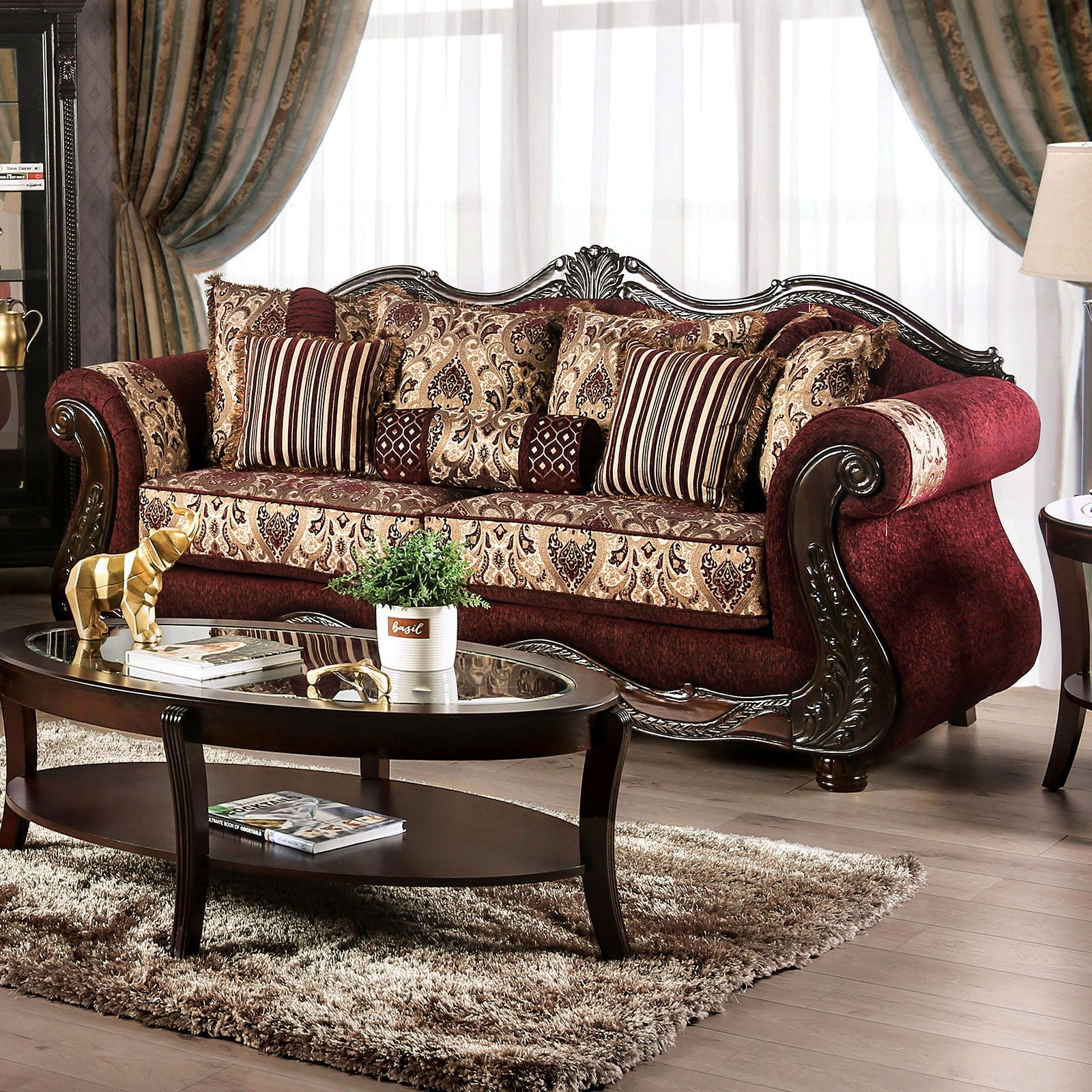 Matteo - Sofa - Burgundy / Brown