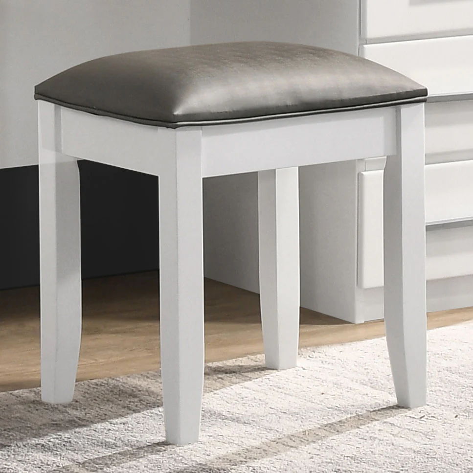 Felicity - Upholstered Vanity Stool - Metallic And Glossy White