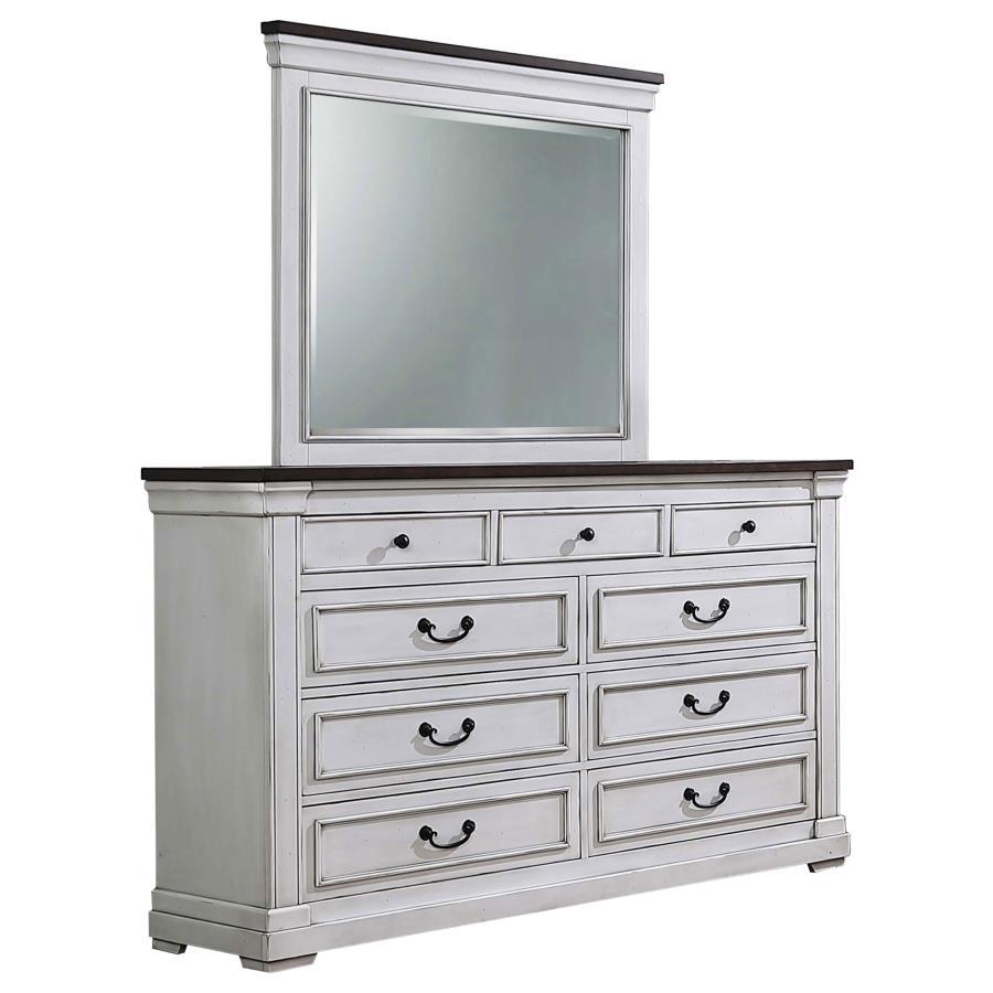 Hillcrest - 9-Drawer Dresser With Mirror - Dark Rum And White