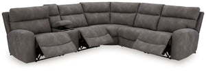 Next-Gen DuraPella Slate 6-piece sectional with all three reclining footrests extended