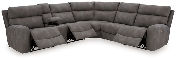 Next-Gen DuraPella Slate 6-piece sectional with all three reclining footrests extended