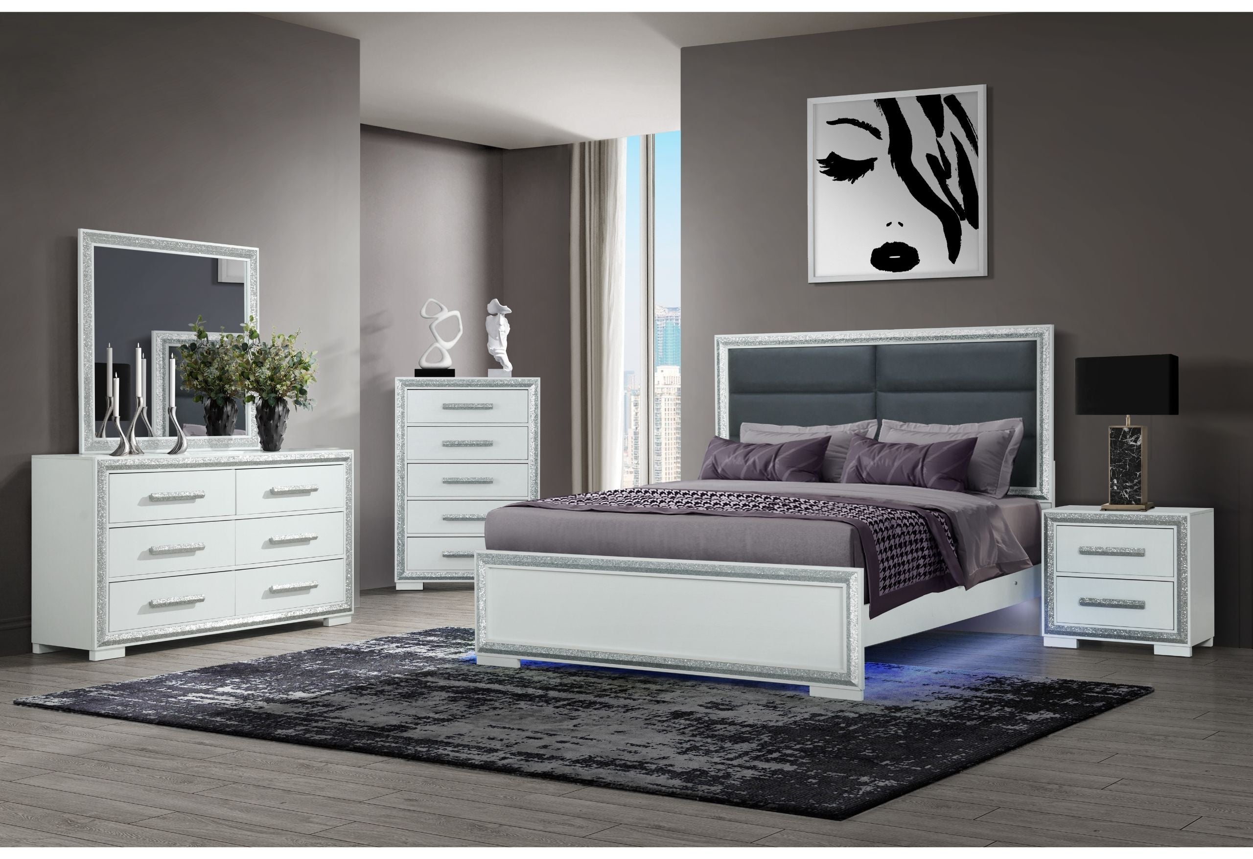 Andros - Queen Bed Group With LED - Silver