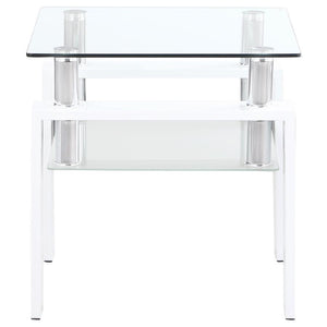 Coaster Fine Furniture - Dyer - Square Glass Top End Table With Shelf - White - 5th Avenue Furniture