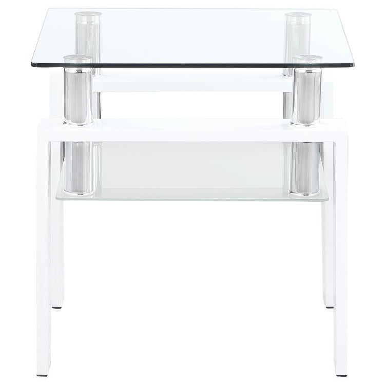 Coaster Fine Furniture - Dyer - Square Glass Top End Table With Shelf - White - 5th Avenue Furniture