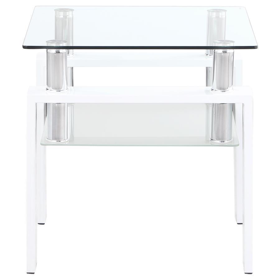 Coaster Fine Furniture - Dyer - Square Glass Top End Table With Shelf - White - 5th Avenue Furniture