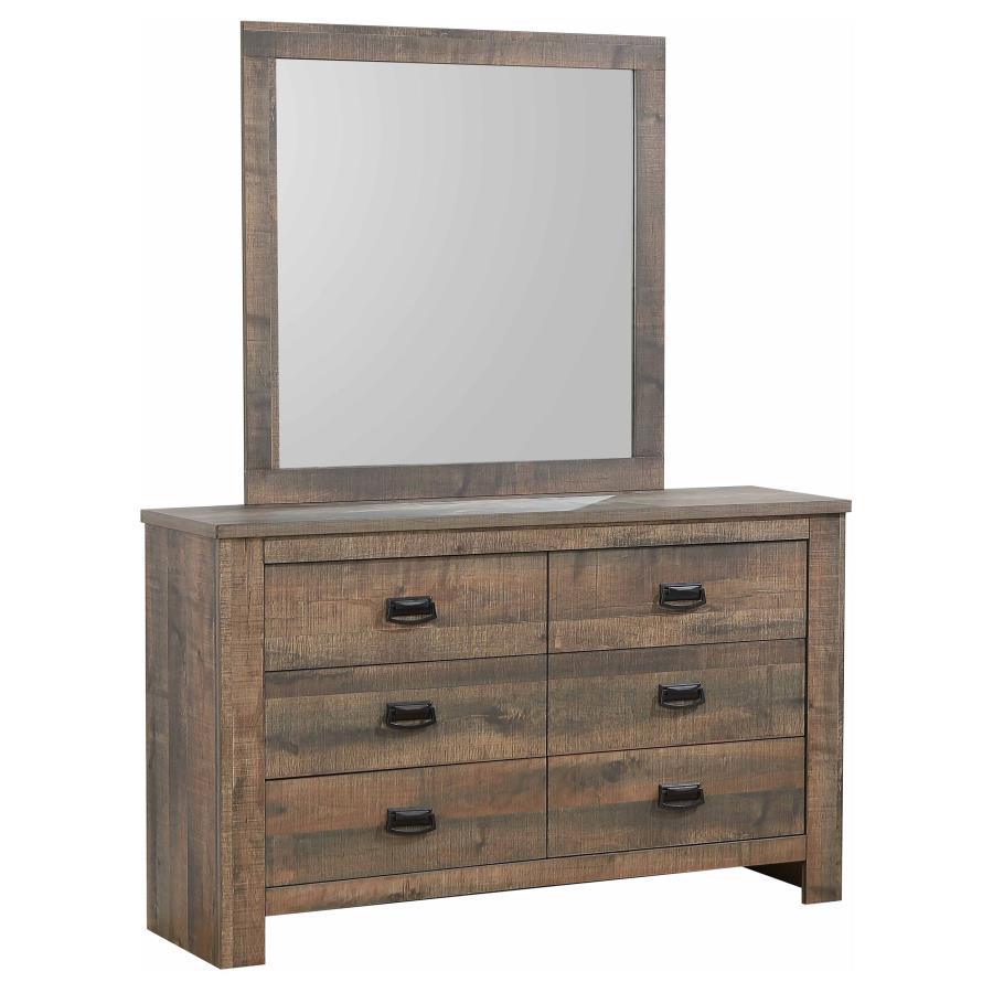 CoasterEveryday - Frederick - 6-drawer Dresser With Mirror - Weathered Oak - 5th Avenue Furniture
