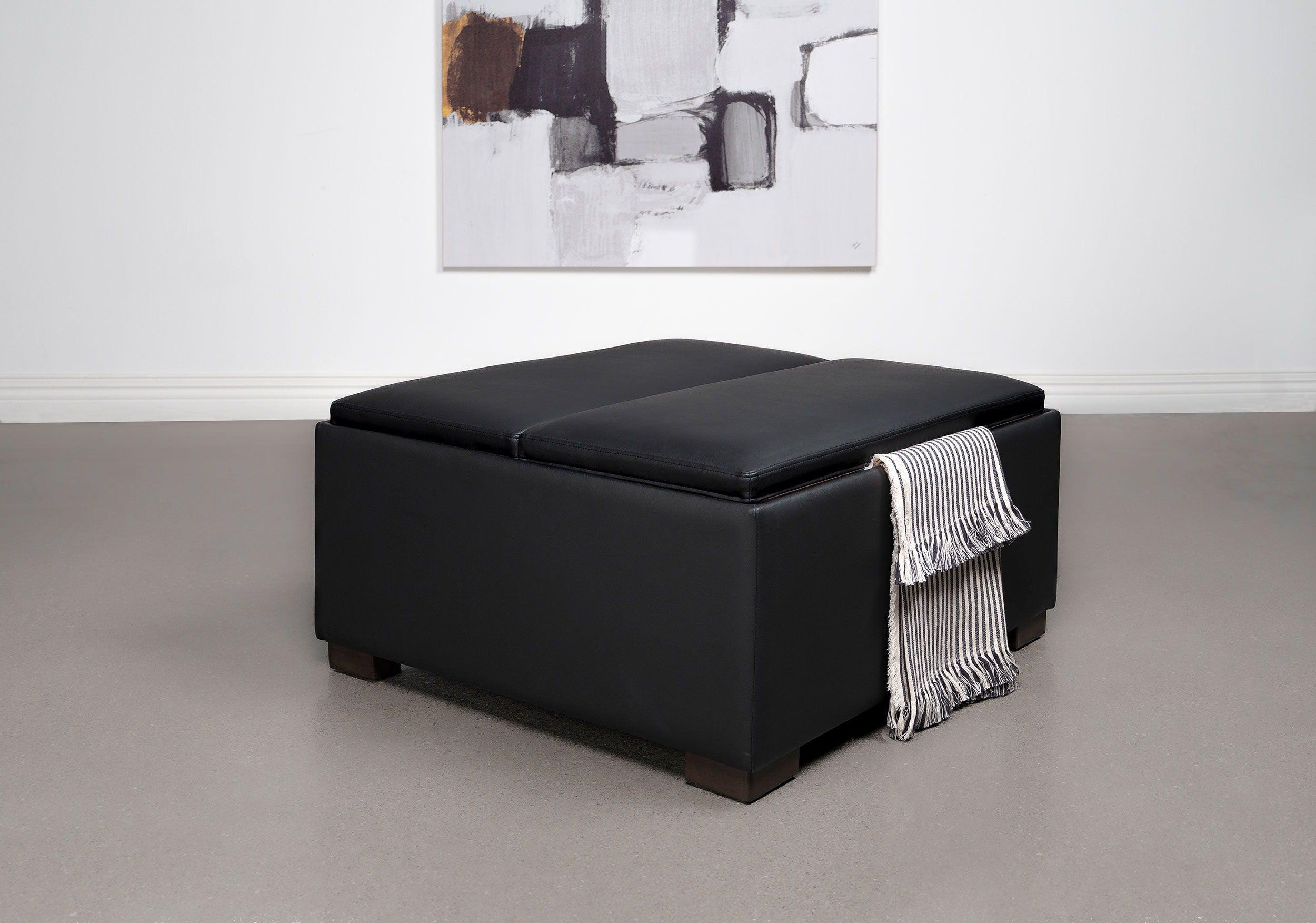 Coaster Fine Furniture - Paris - Multifunctional Upholstered Storage Ottoman With Utility Tray - Black - 5th Avenue Furniture