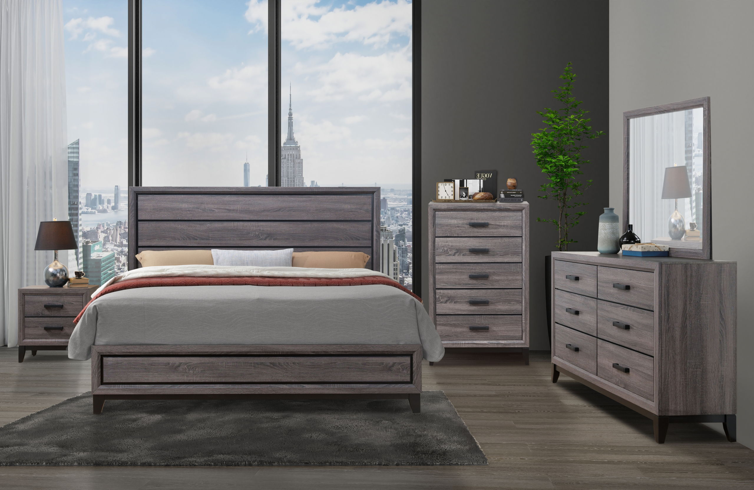 Kate - 5 Piece Queen Bedroom Set - Gray